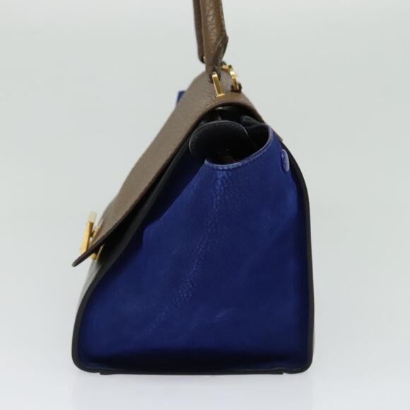 CELINE Trapeze Hand Bag Leather Beige Gold Blue - Picture 5 of 13